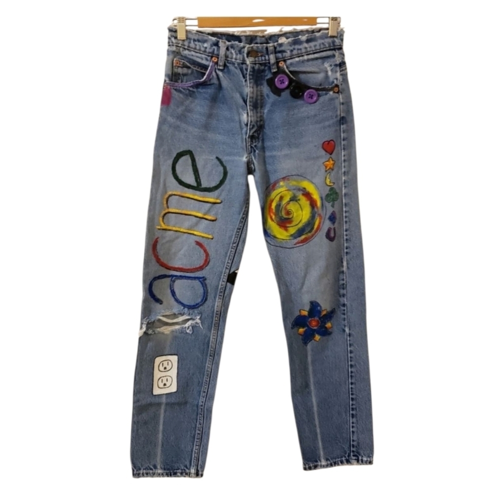 Levi's 505 hand painted size 29×30 ORANGE tab 90s Little e
